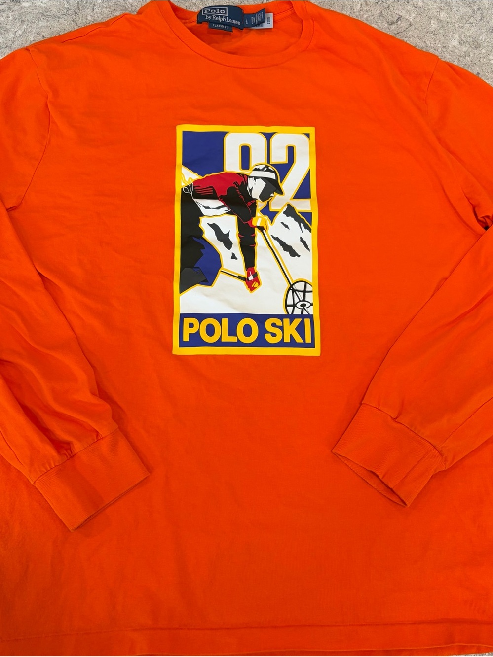 Polo by Ralph Lauren Bright Orange Ski ‘92 Graphic Long-Sleeve Tee-Large